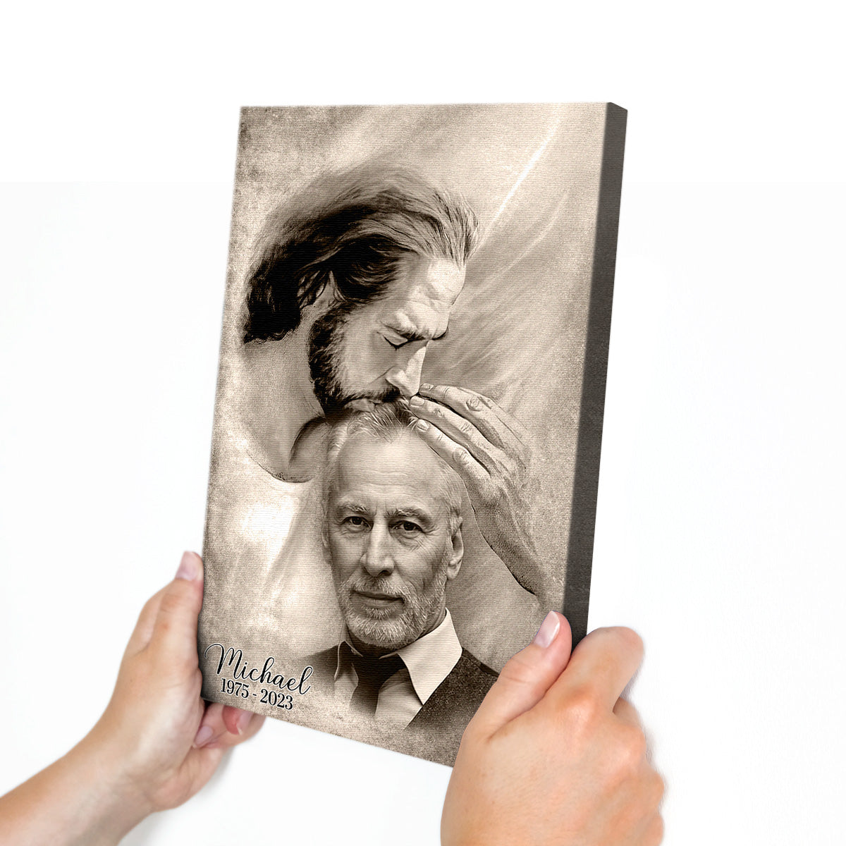 Custom Photo Safe In The Arm Of Jesus Canvas - Remembrance Gift for Family, Grandparents