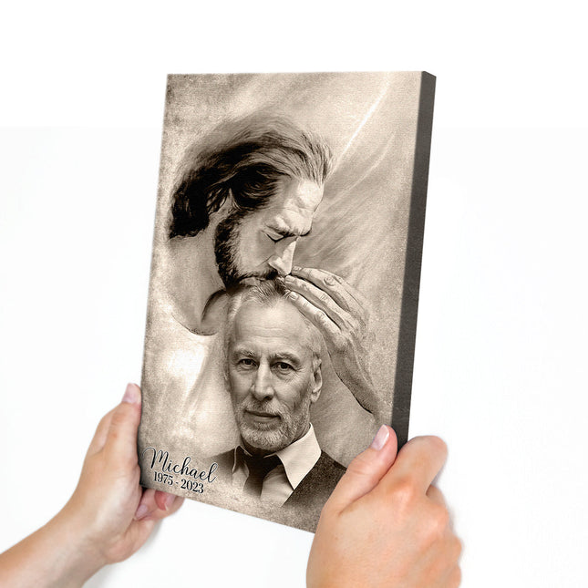 Custom Photo Safe In The Arm Of Jesus Canvas - Remembrance Gift for Family, Grandparents