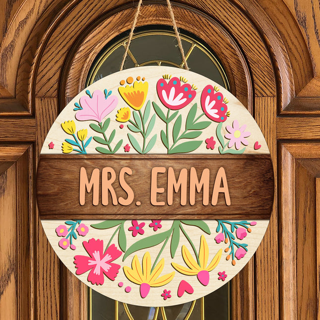Custom Teacher Name With Floral Layer Doorsign, Back To School Gift