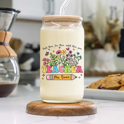 Personalized Glass Can With Lid Teacher Appreciation Gift, Back To School Gift
