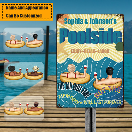Poolside Enjoy Relax - Personalized Metal Sign - Swimming Pool Decor Gift For Family, Couple, Husband & Wife, Lover
