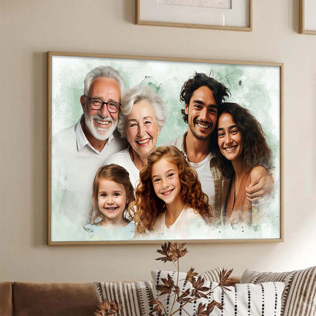 Family Portrait From Different Photos - Personalized Customized Canvas - Gift For Family Members