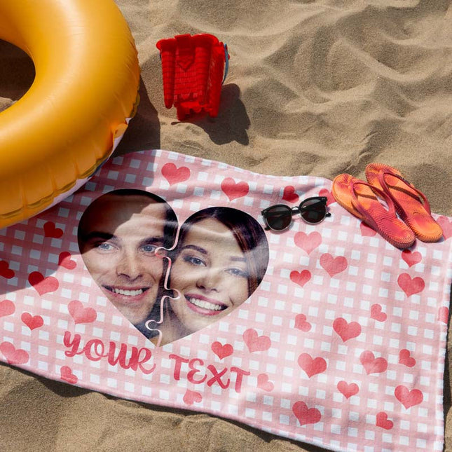 Custom Photo Love Filled Summer - Couple Gift - Personalized Custom Face Beach Towel