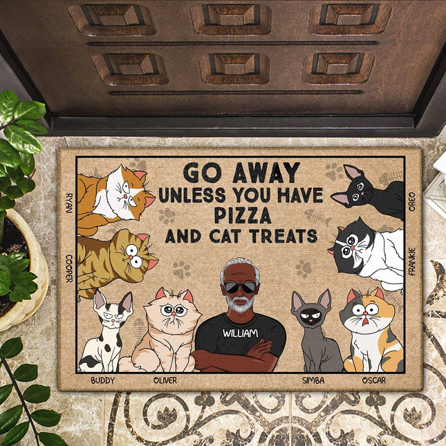 Go Away Unless You Have Alcohol And Cat Treats Funny Cartoon Cat  - Personalized Doormat