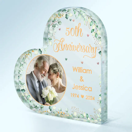 Custom Photo Couples Anniversary - Personalized Heart Shaped Acrylic Plaque
