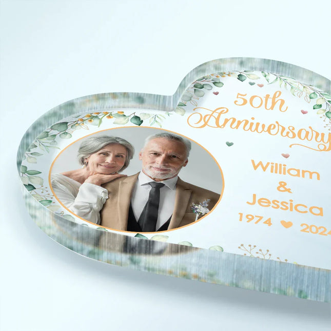 Custom Photo Couples Anniversary - Personalized Heart Shaped Acrylic Plaque