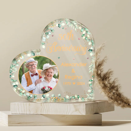 Custom Photo Couples Anniversary - Personalized Heart Shaped Acrylic Plaque