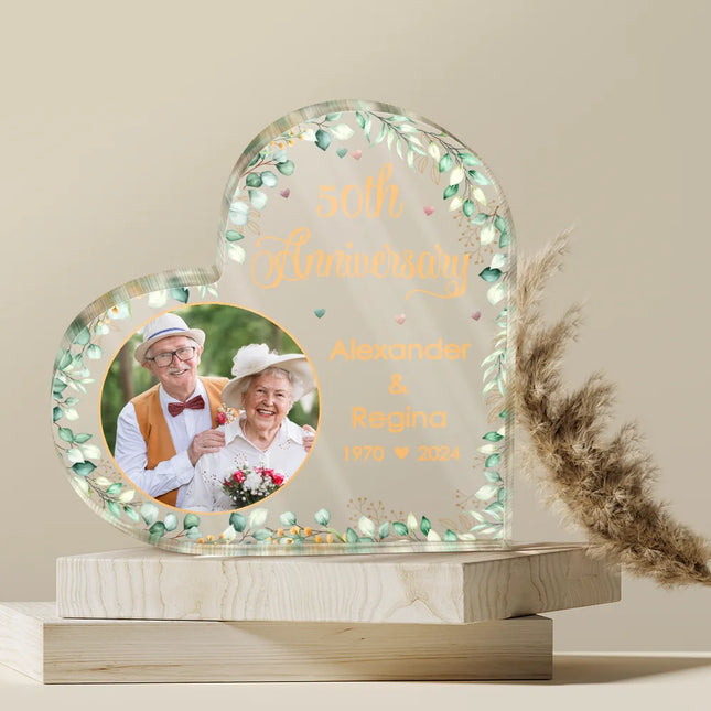 Custom Photo Couples Anniversary - Personalized Heart Shaped Acrylic Plaque