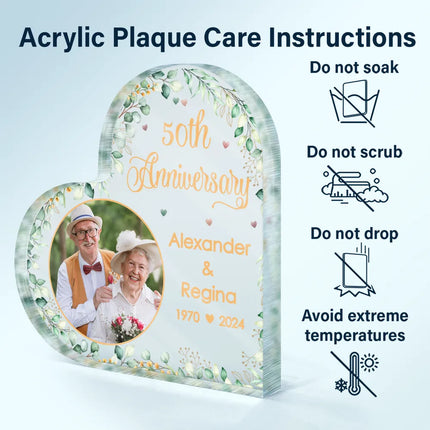 Custom Photo Couples Anniversary - Personalized Heart Shaped Acrylic Plaque