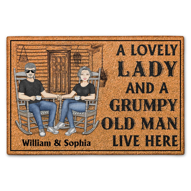 Family Couple A Lovely Lady And A Grumpy Old Man Live Here - Personalized Custom Doormat