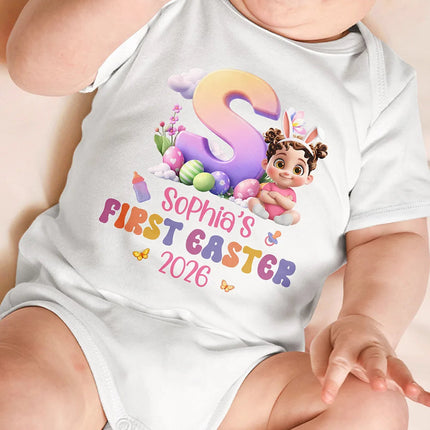 Baby Sitting With Easter Alphabet Letters - Personalized Baby Onesie