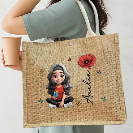 Birth Month Flowers Bloom Women - Personalized Jute Beach Bag