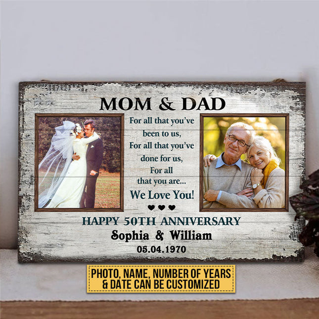 Custom Photo Gift Old Couple Parents Mom Dad Happy Anniversary Gift Custom Wood Rectangle Sign