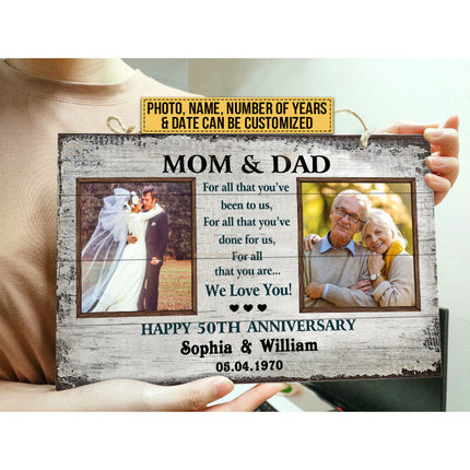 Custom Photo Gift Old Couple Parents Mom Dad Happy Anniversary Gift Custom Wood Rectangle Sign
