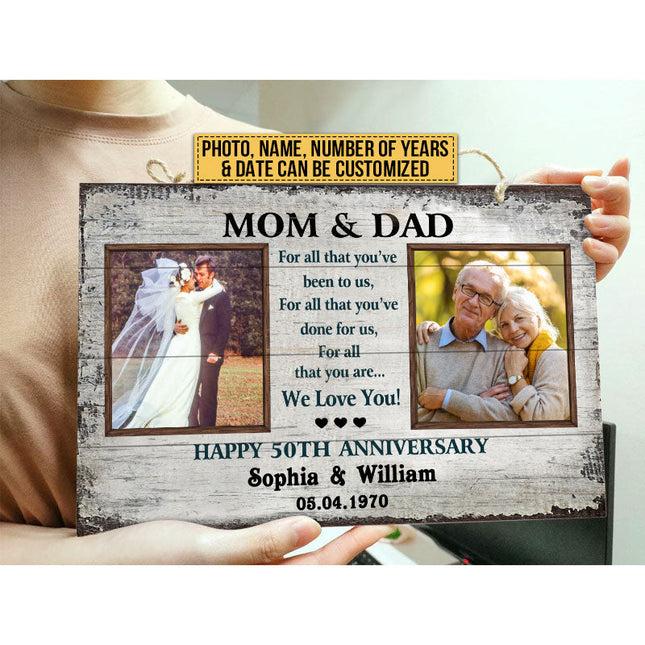 Custom Photo Gift Old Couple Parents Mom Dad Happy Anniversary Gift Custom Wood Rectangle Sign