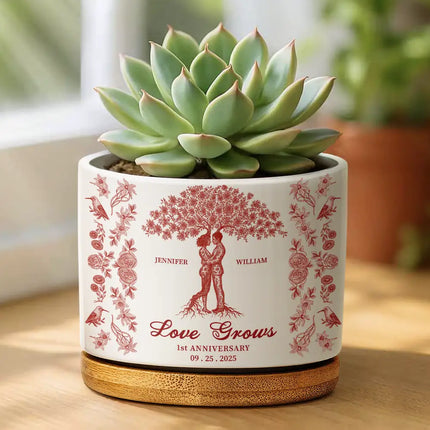 Couple Love Grows, Wedding Anniversary Gift - Personalized Ceramic Plant Pot