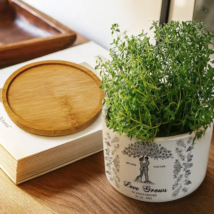 Couple Love Grows, Wedding Anniversary Gift - Personalized Ceramic Plant Pot