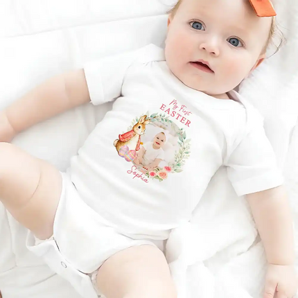 Custom Photo Bunny First Easter - Personalized Baby Onesie