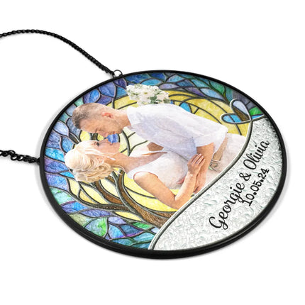 Custom Photo Couple Bride And Groom - Personalized Stained Glass Window Hanging Suncatcher