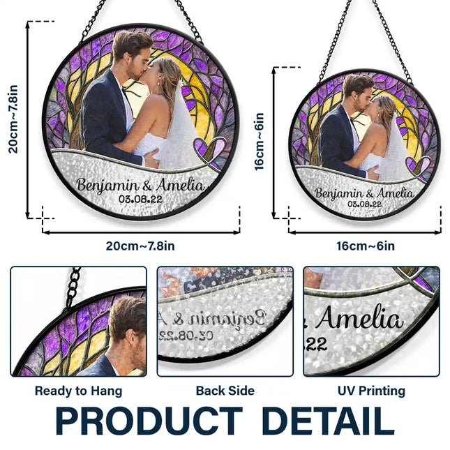 Custom Photo Couple Bride And Groom - Personalized Stained Glass Window Hanging Suncatcher