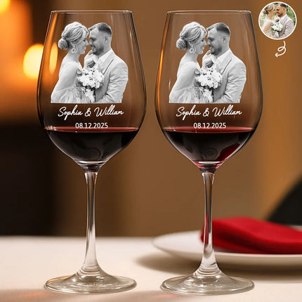 Custom Photo Couples Anniversary - Personalized Wine Glass