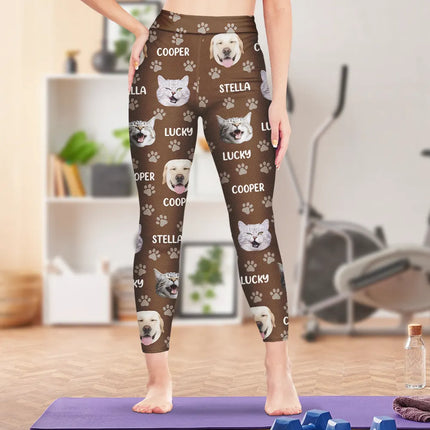 Custom Photo Funny Pet Face Pattern Dog Cat Family - Personalized Leggings