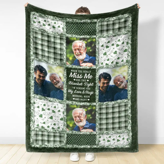 Custom Photo Memorial When You Really Miss Me Hug This Blanket - Personalized Fleece Blanket, Sherpa Blanket