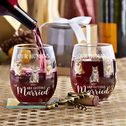 Custom Photo My Humans Are Getting Married - Personalized Stemless Wine Glass