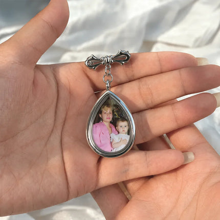 Custom Photo On Your Wedding Day My Heart Is There - Personalized Teardrop Pin