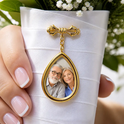 Custom Photo On Your Wedding Day My Heart Is There - Personalized Teardrop Pin