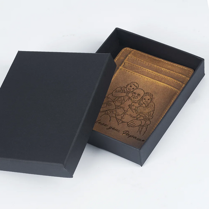 Custom Photo Outline Sketch Dad Grandpa And Kids Custom Message - Personalized Card Wallet