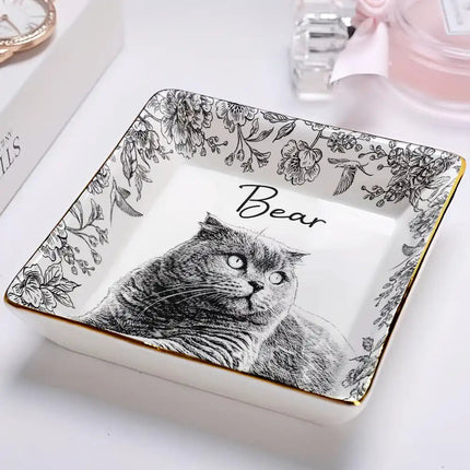 Custom Photo Pencil Sketch Pet Photo - Personalized Ring Dish