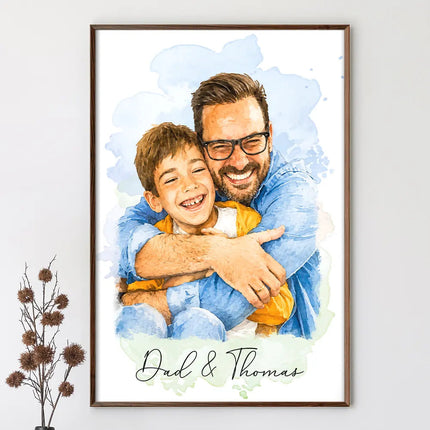 Custom Photo Realistic Watercolor Art I Love You Dad Grandpa - Personalized Poster