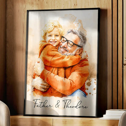 Custom Photo Realistic Watercolor Art I Love You Dad Grandpa - Personalized Poster