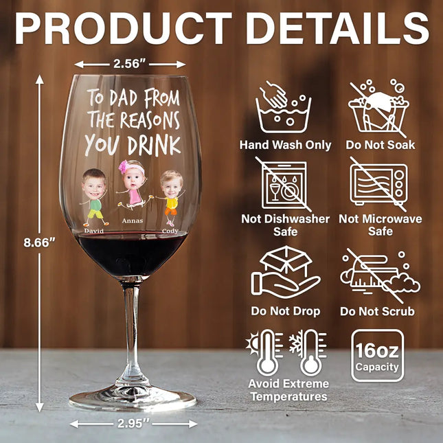 Custom Photo To Mom Dad From The Reasons You Drink - Personalized Wine Glass