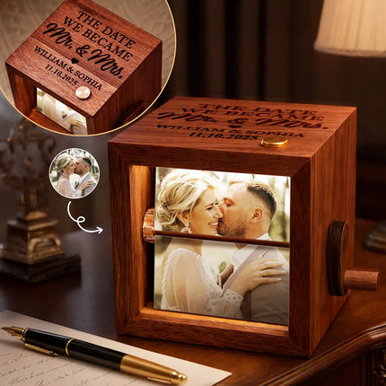 Custom Photo The Date We Became Mr & Mrs Wedding Couple - Personalized Flipbook Frame Animation Machine
