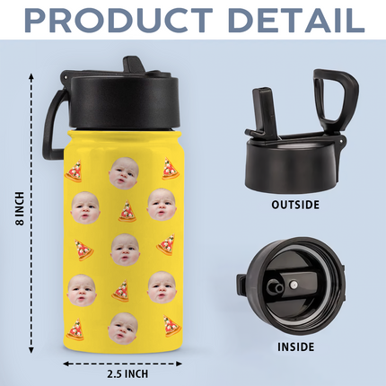 Custom Face Photo With Icon Back To School Water Bottle For Kid