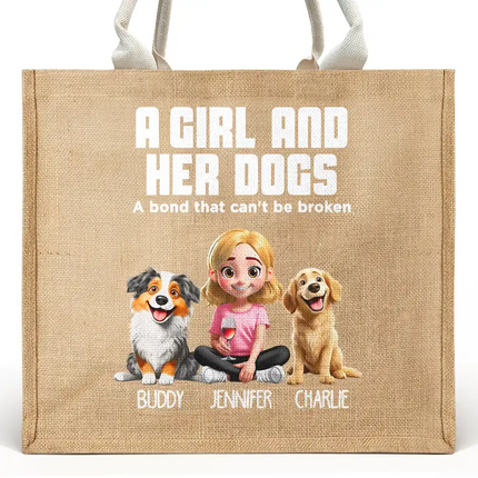 Dog Mom A Girl And Her Dog - Personalized Jute Beach Bag