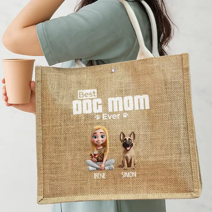 Dog Mom A Girl And Her Dog - Personalized Jute Beach Bag