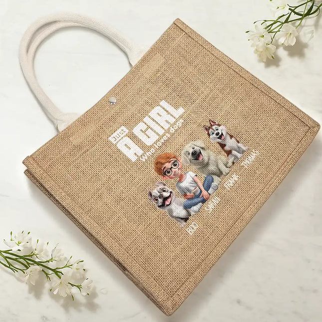 Dog Mom A Girl And Her Dog - Personalized Jute Beach Bag