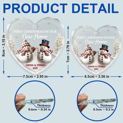 First Christmas As Mr & Mrs Snowman - Personalized Heart Shaped Glass Ornament