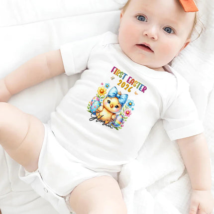 First Easter Bunny Chicken With Alphabet Letters - Personalized Baby Onesie