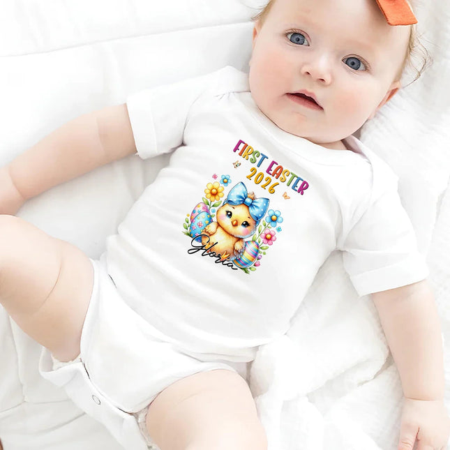 First Easter Bunny Chicken With Alphabet Letters - Personalized Baby Onesie