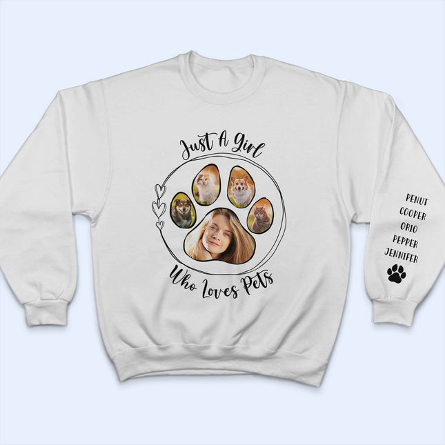 Custom Photo Just A Girl Who Loves Dog - Gift For Dog Lovers - Personalized Sweatshirt With Sleeve Imprint