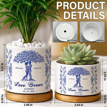 Couple Love Grows, Wedding Anniversary Gift - Personalized Ceramic Plant Pot