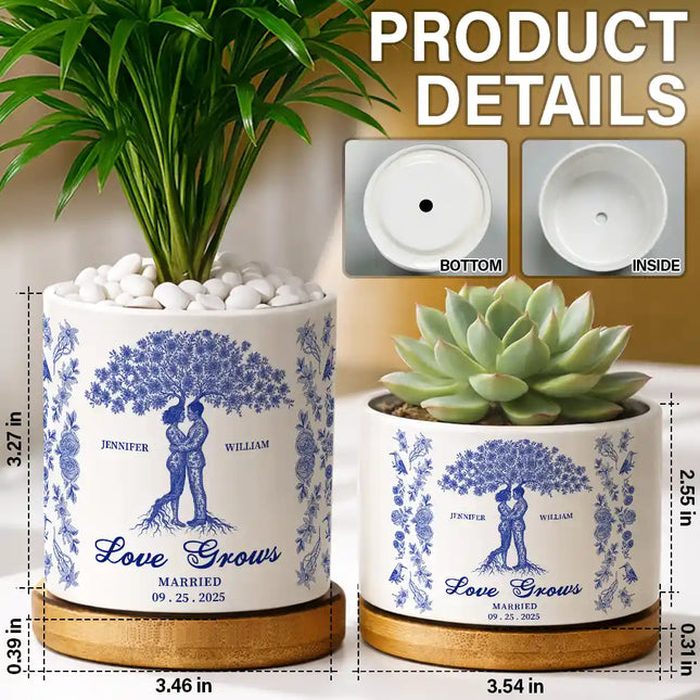 Couple Love Grows, Wedding Anniversary Gift - Personalized Ceramic Plant Pot