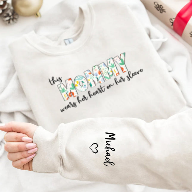 This Mama Wears Her Heart On Her Sleeve - Gift For Mom, Mother, Grandma, Grandmother - Personalized Sweatshirt