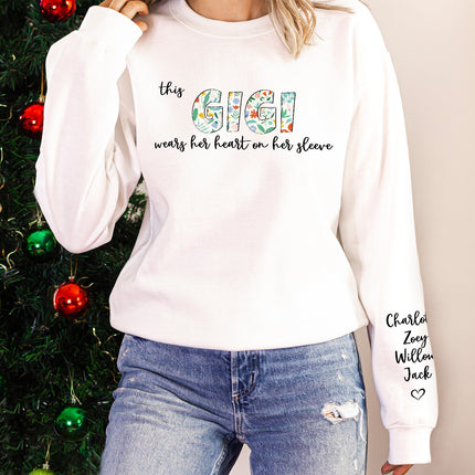 This Mama Wears Her Heart On Her Sleeve - Gift For Mom, Mother, Grandma, Grandmother - Personalized Sweatshirt