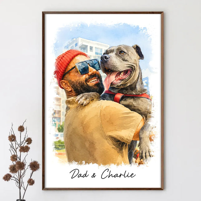 Custom Photo Watercolor Painting I Love You Daddy Grandpa Pet Dad - Personalized Poster