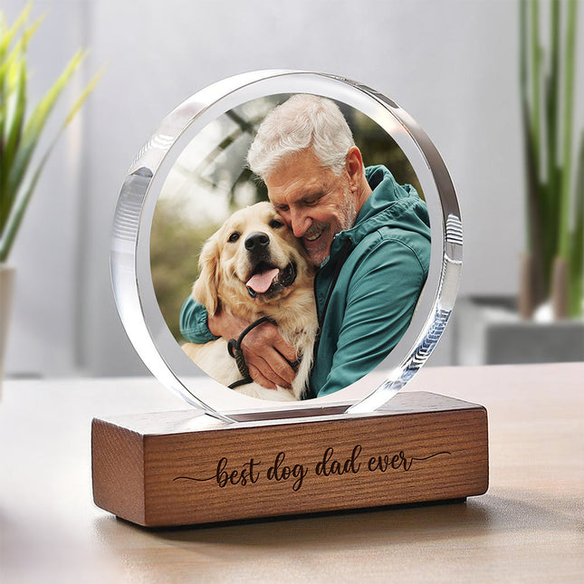 Custom Dog Cat Photo Round Acrylic Frame Block Father's Day Gift For Dad